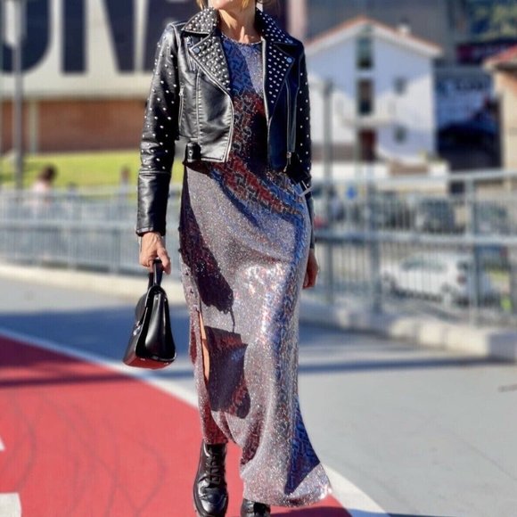 BNWT ZARA CUT OUT SEQUIN DRESS WITH SIDE SLIT GRAY - REF. 9230/031 - Picture 5 of 7